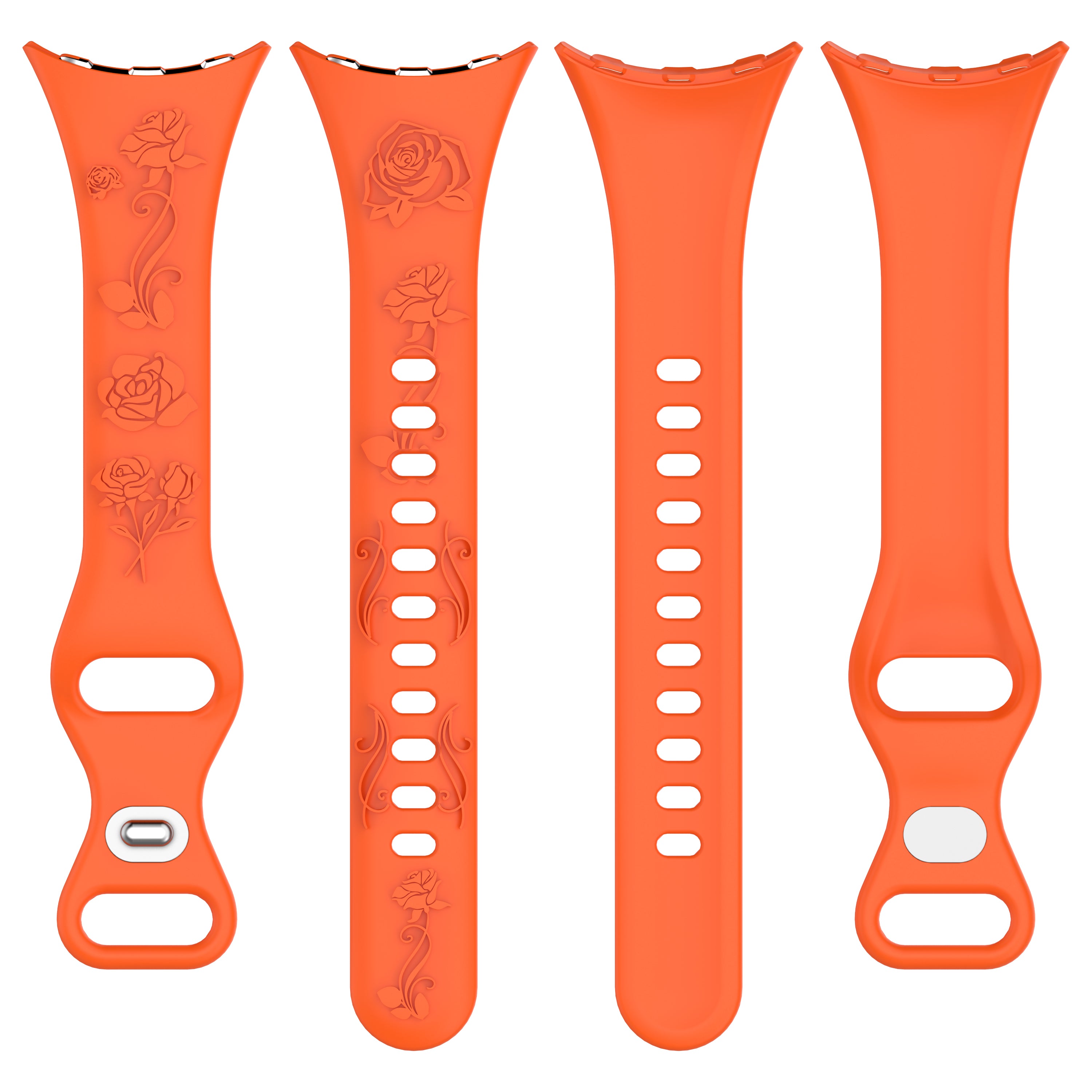 For Google Pixel Watch / Pixel Watch 2 Carving Flower Pattern Watch Strap Replacement Silicone Band - Orange For Google Pixel Watch / Pixel Watch 2 Carving Flower Pattern Watch Strap Replacement Silicone Band - Orange